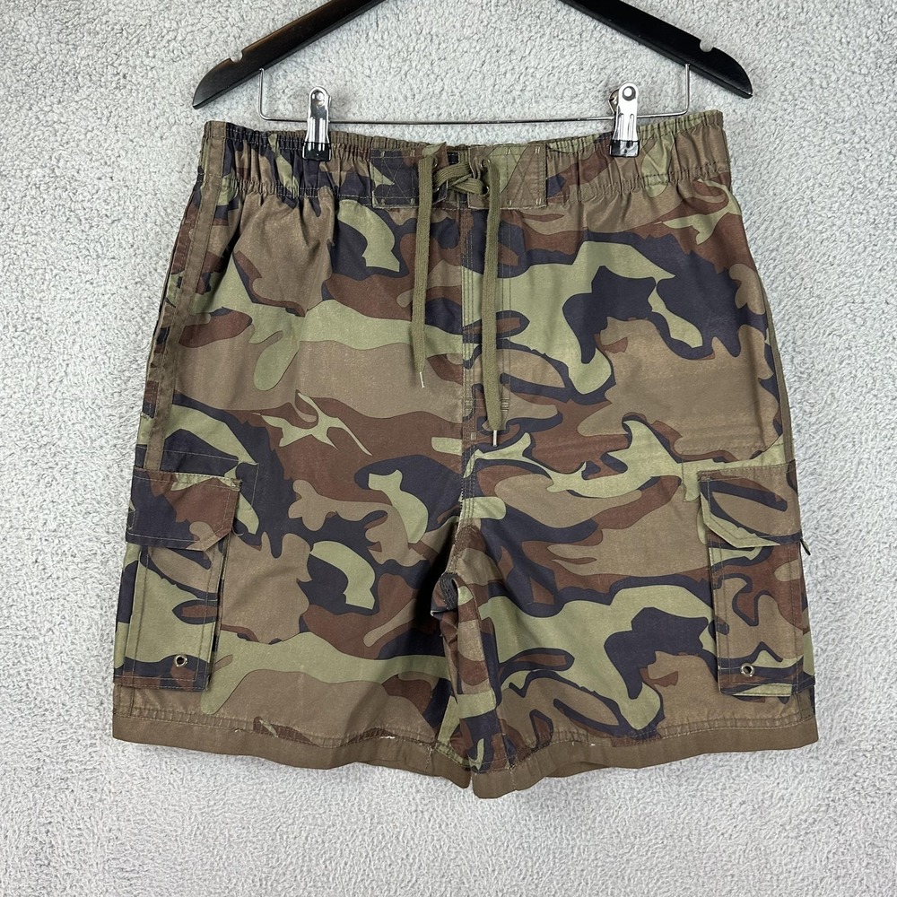 Faded Glory Shorts Mens Medium Camo Cargo Swim Trunks Mesh Lined Drawstring Men